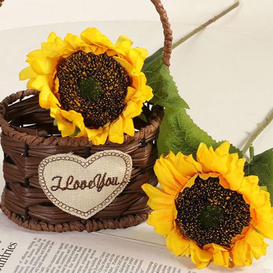 Artificial Sunflower with Leaves Long Stem Fake Silk Large Sunflower for Home Hotel DIY Craft Wedding Party Indoor Outdoor Decoration