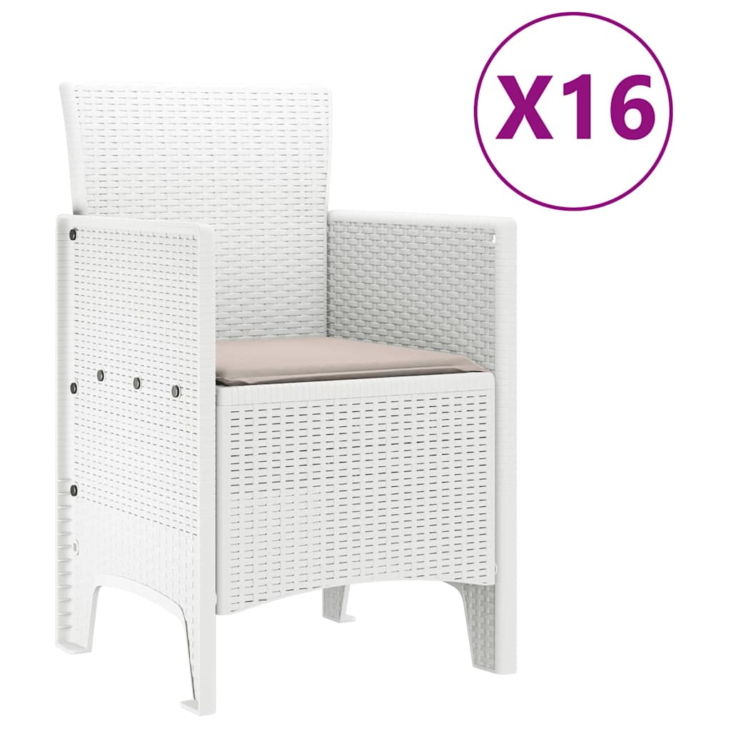 Garden Dining Set with Cushions 17 Pcs White PP