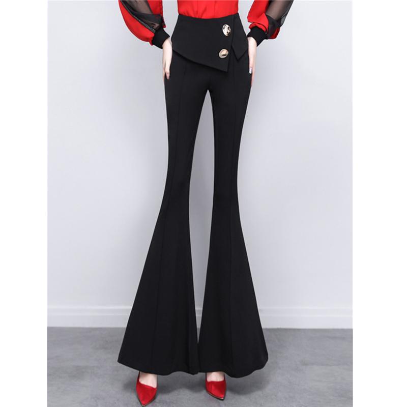Harajuku Summer OL Office High Waist Women's Wide Leg Capris Long Pants for Women Skinny Flare Pants Woman Trousers Black