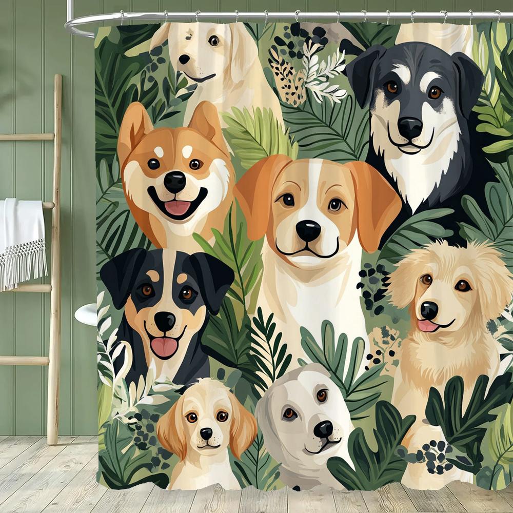 Cartoon Cat Shower Curtain, Bathroom Decorative Flowers Shower Curtains, Home Printed Polyester Fabric Curtain with Hooks