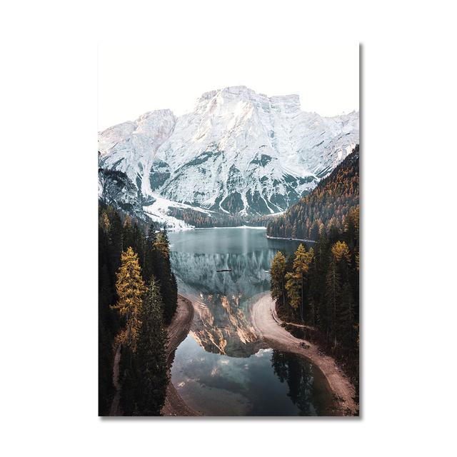 

Скандинавский природный пейзаж, настенный художественный постер, горное озеро, лодка, принт, картина маслом, современная 21cm×30cm NoFrame