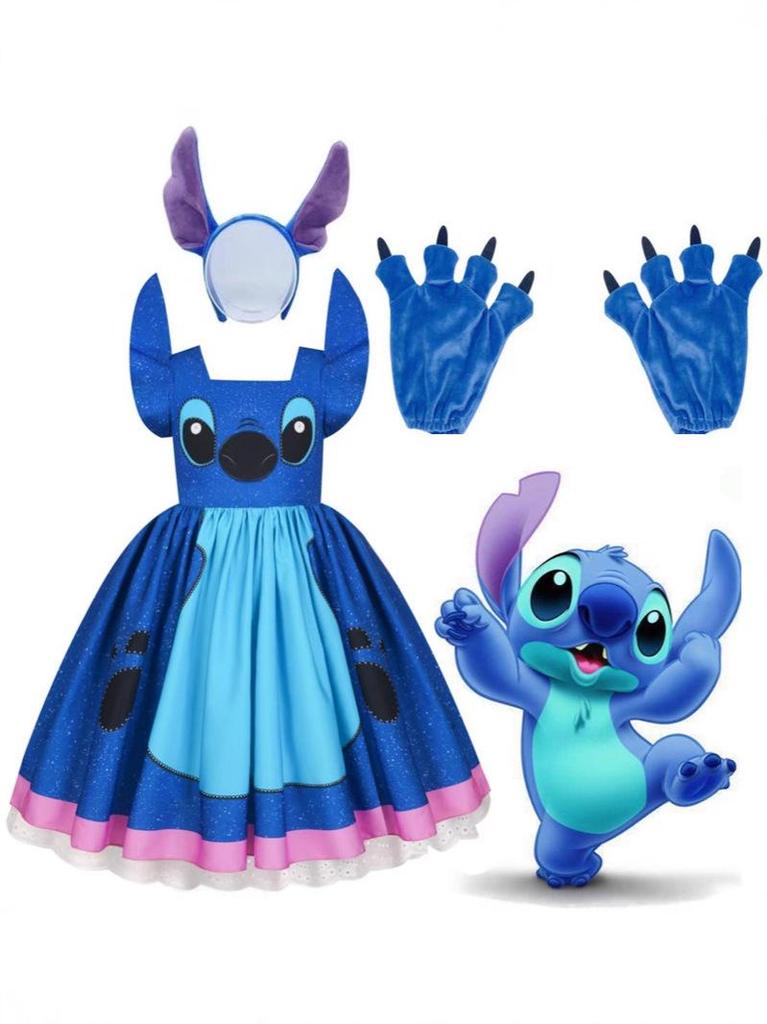 New Halloween Cartoon Stitch Cosplay Fluffy Dress for Girls
