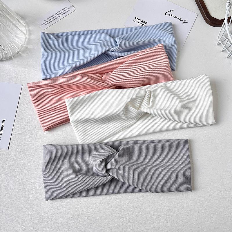 European-American Striped Solid Color Yoga Headband - Women's High Elasticity Hair Band