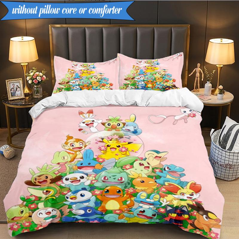 Cute Pika Adventure 3pcs K-pop Music Group Bedding set,Ideal for Bedroom, Dormitory,Including Duvet Cover And 2pcs Pillowcases,Fan Gifts
