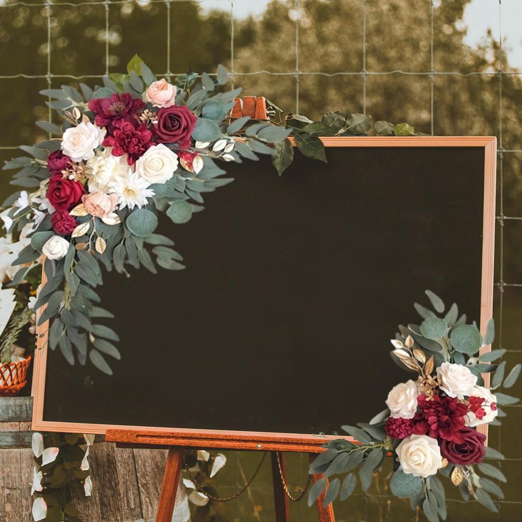 2Pcs Corner Flowers Welcome Sign Decoration Rustic Greenery Leaves Silk