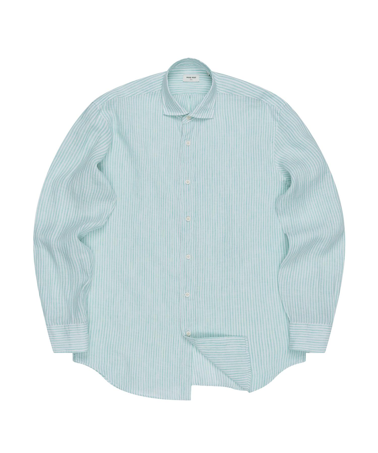 Prod Shirt [Regular] L-460 Vintage Linen Striped Shirt (Mint) Mint/L(50)