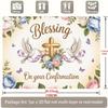 Pastel Floral Confirmation Banner, "Blessing On Your Confirmation" with Cross, Doves and Butterflies for Photo Booth