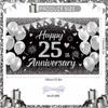 Happy 25th Anniversary Banner - Silver Black Wedding Anniversary Decorations...