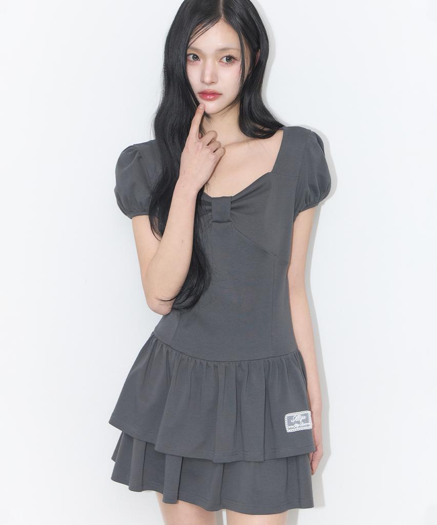 Iligo Bow Flare Mini Dress Charcoal