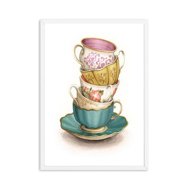 

Скандинавские винтажные чайные чашки, цветы, современное искусство, холст, постеры, принты, живопись для кухни, столовой, настенный декор, фотографии, домашний декор 21X30cm No Frame