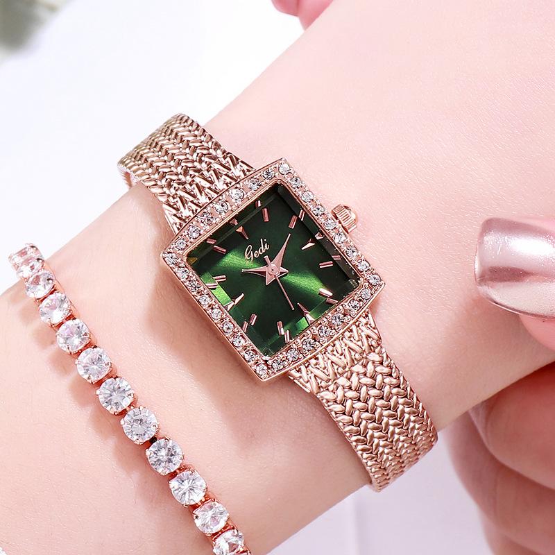 Mesh Belt Retro Square Women'S Watch With Diamonds, Women'S Quartz Watch 30M Waterproof