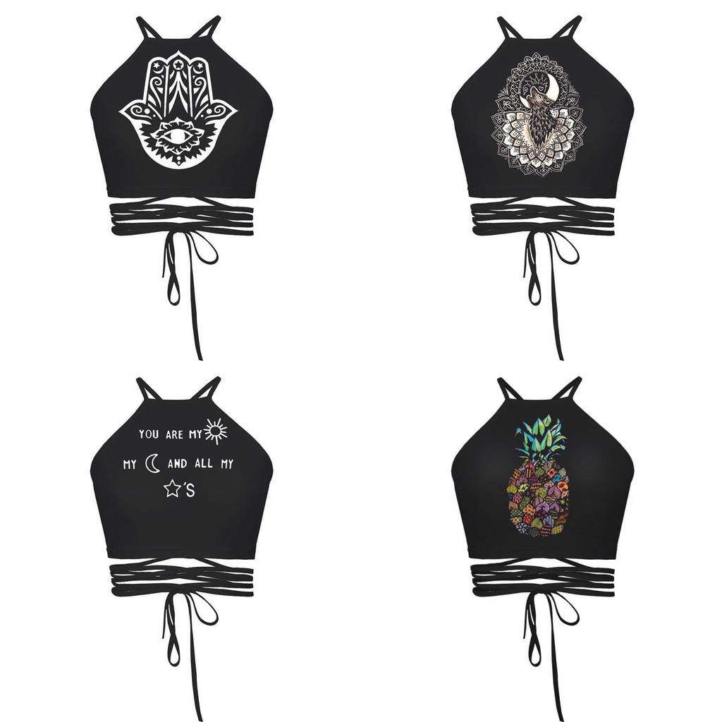 Sexy Fashion Womens 3d Skull Hand Printed Tight Halter Strap Small Vest Harness