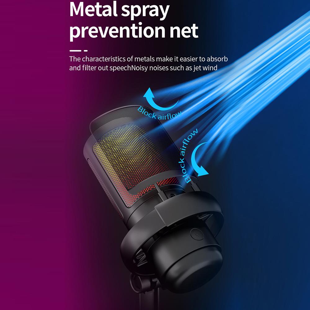 USB RGB Microphone Computer Mic Kit with Tripod Realtime Monitoring Plug & Play One Key to Mute