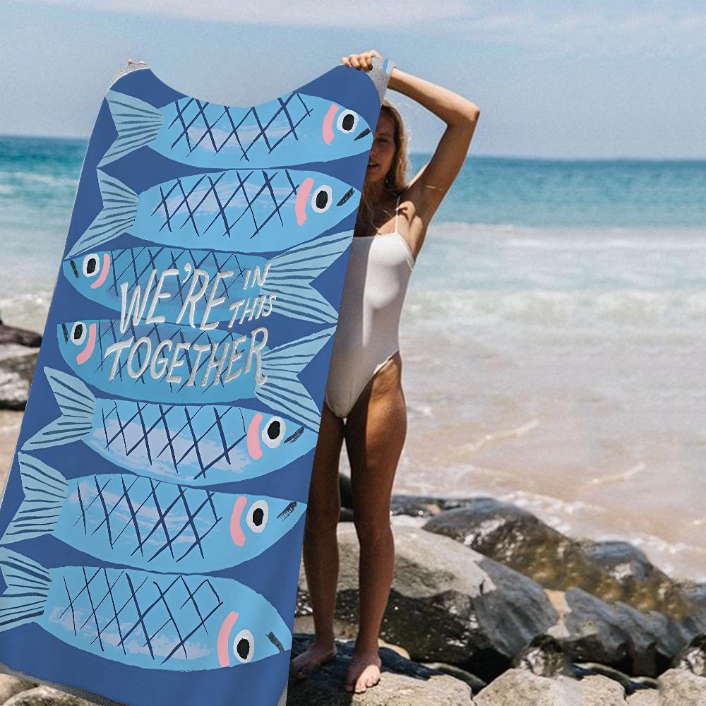 Asciugamani da Spiaggia in Microfibra Colorati Sardina Aragosta Pesce Grande Asciugamano ad Asciugatura Rapida Asciugamani da Spiaggia Sabbia Asciugamano per Piscina per Viaggio Piscina Nuoto Yoga