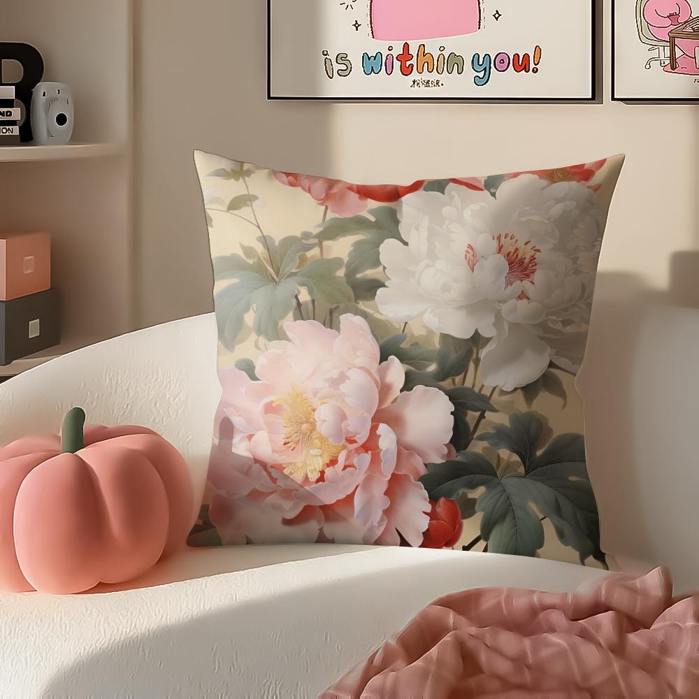 Gorgeous Traditional Chinese Floral Art Peony Cushion Cover Pillowcase Short Plush Invisible zipper Room Sofa Cushion Cover
