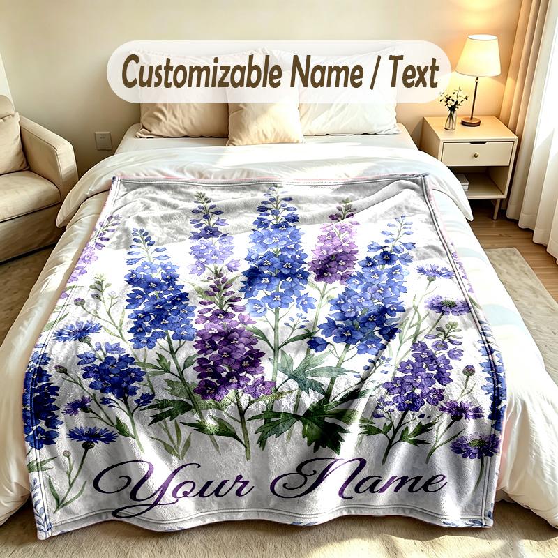 Floral Garden Theme Soft Blanket Personalized Custom Name Text Print Warm Blanket Home Sofa Bedroom Decor