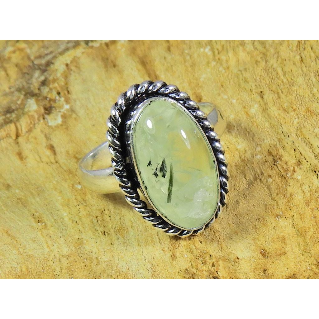 

Natural Prehnite 925 Solid Sterling Silver Ring Size US-7.5 PG-121