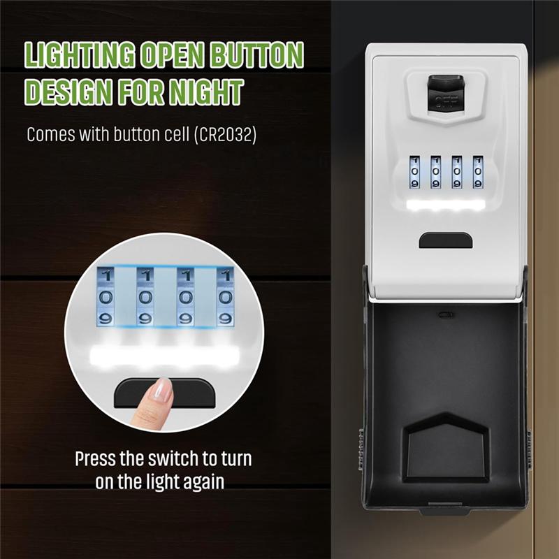 Fresh Sturdy Waterproof Key Lock Box For Outside With Light Up Dials Combination Key Holder Wall Mount Storage Box