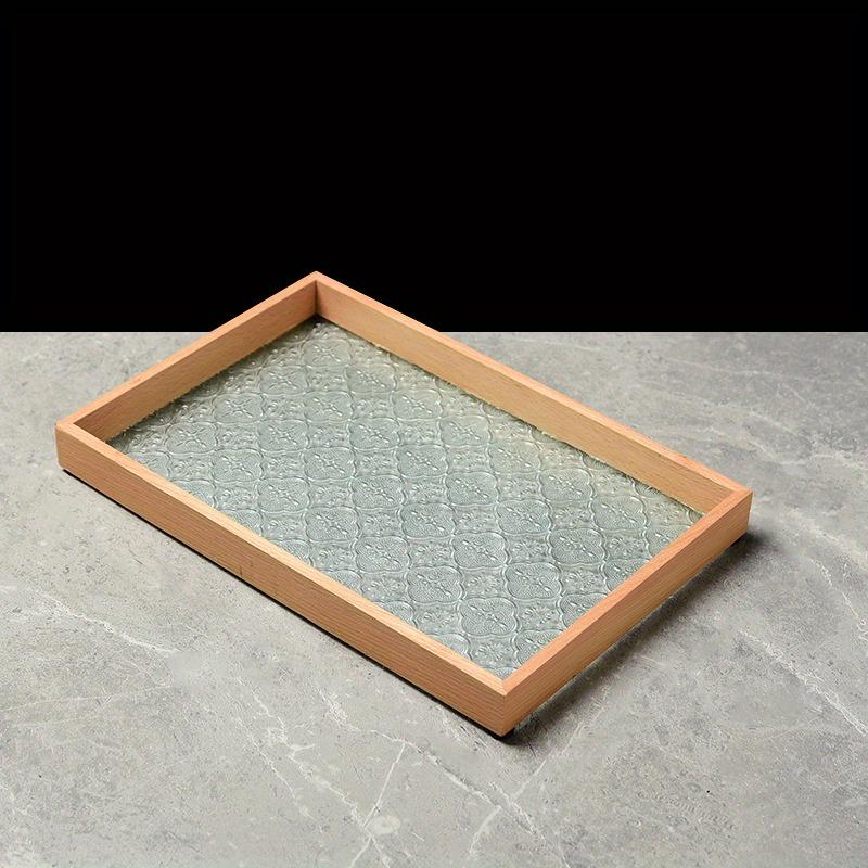 Black/White Square or Octagon 1pc Vintage Wood Crabapple Embossed Glass Desktop Tea tray,Walnut Snack Fruit Household Storage Tray.