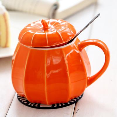 Ceramic Water Cup With Lid, Halloween Gift Pumpkin Ceramic Cup