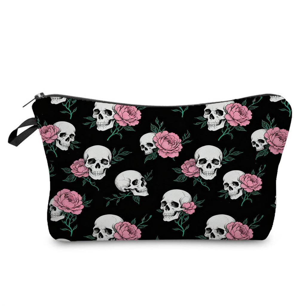 Skull Print Cosmetic Bag, Nail Polish Storage Bag, Daily Travel Clutch Bag, Toilet Bag.