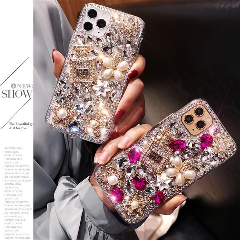Diamond-Inlaid  for  IPhone 16 Creative IPhone 15 Pro Full Coverage Full Diamond Perfume Bottle Case