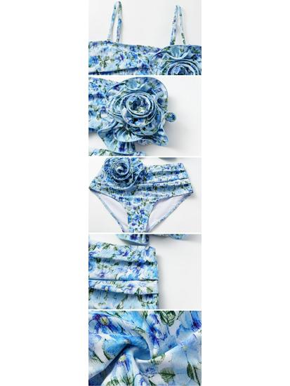Women's Floral Halter Swimsuit with 3D Flower Details and Hollow Out Design