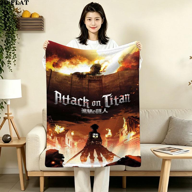 1PC Attack Titan Patterned Flannel Blanket Suitable For All Seasons For Home Decor Warmth And Comfort Gifts Holiday Present
