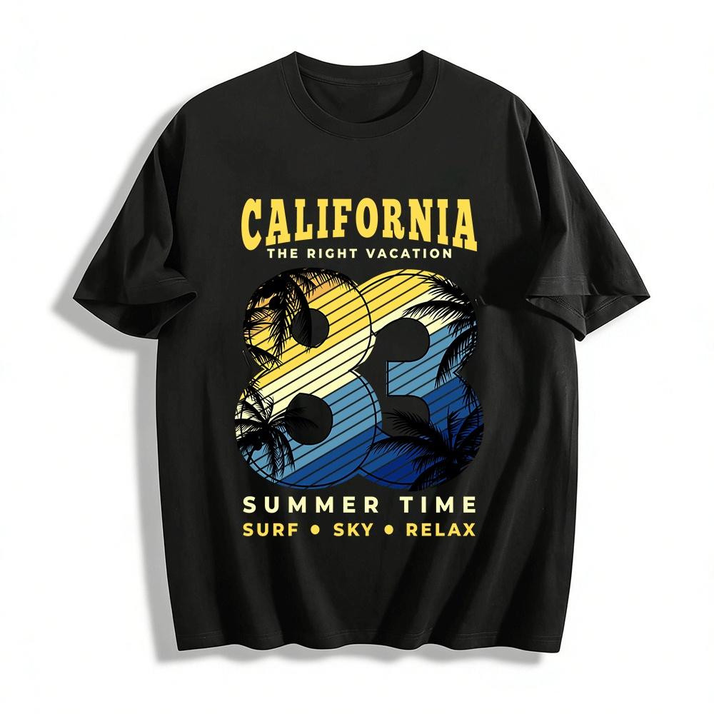 California 83 Summer Vacation Palm Tree Print Casual T-shirt Pure cotton T-shirt XXS