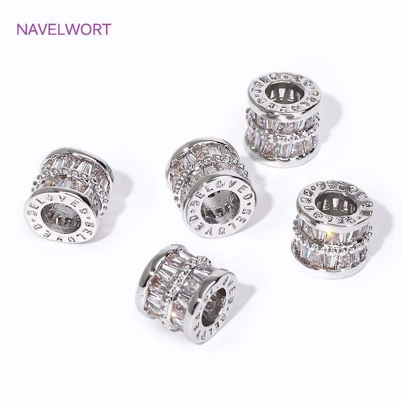 Luxury Zircon Crystal Beads 18K Gold Plated Brass Round Spacer Beads,Separators For Beads,DIY Beading Jewelry Making Fittings