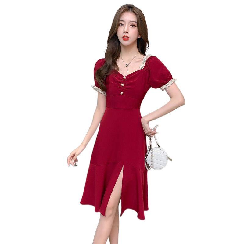Elegant Forest Girl Slim-Fit Little Black Dress - Hepburn Style, Youthful Waist-Cinching Summer Design