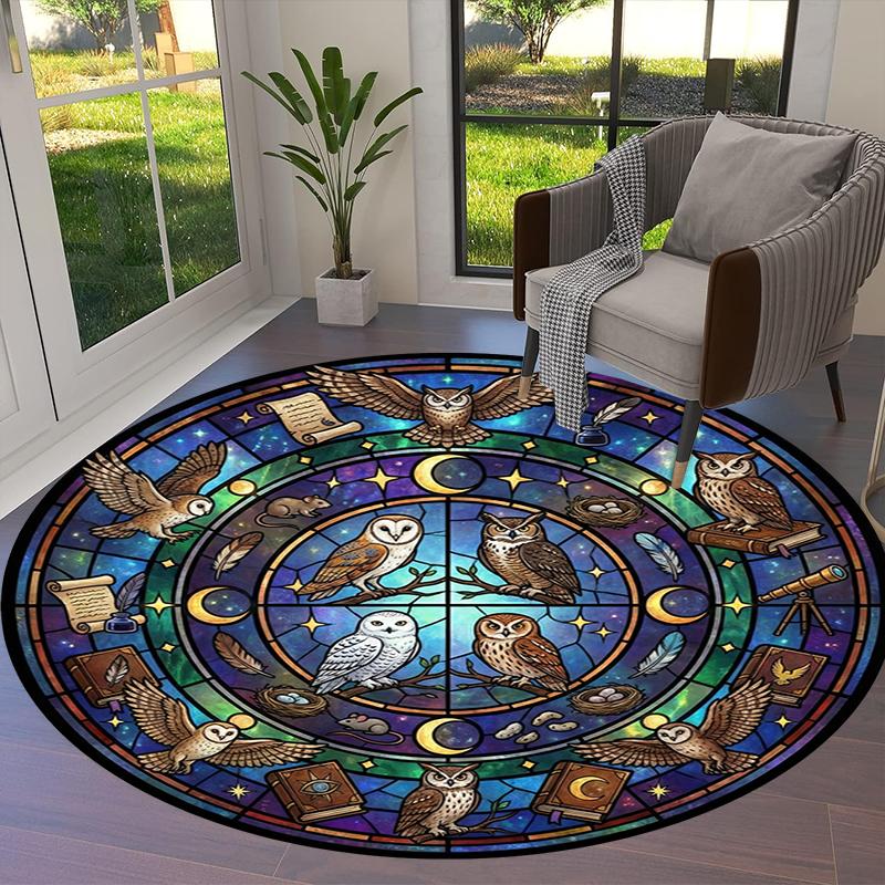 Retro Mandala Animal Round Area Rug,Carpet Rug for Living Room Bedroom Sofa Playroom Decor,Non-slip Floor Mat Q0036