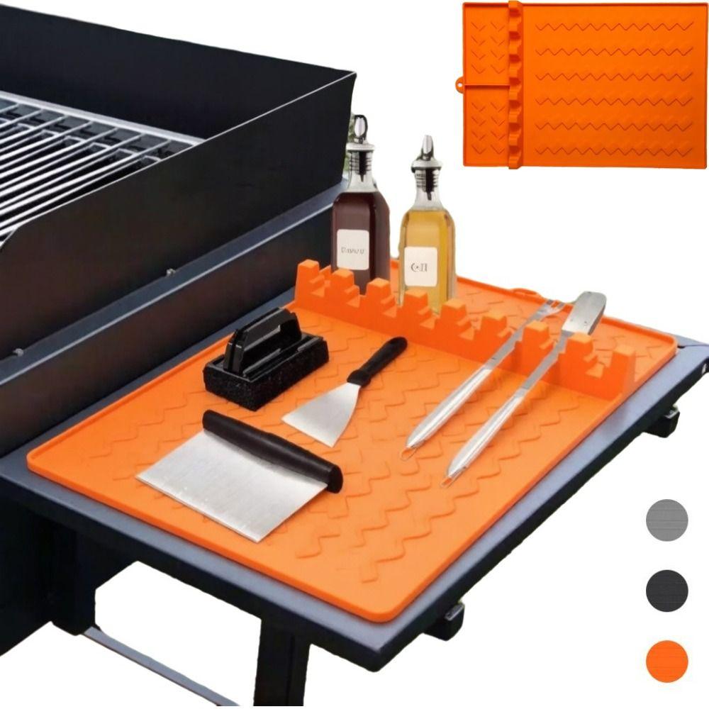 Silicone Grill Mat Textured Grill Buddy Mat Portable Mat Grill Tool Tray BBQ Tool Storage