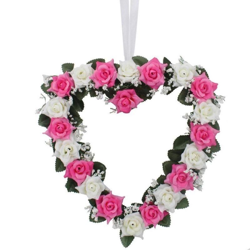 

1PC Artificial Flowers for Wedding Decor Romantic Heart Silk Rose Garland Weddings Decor Flowers Wreaths рожевий