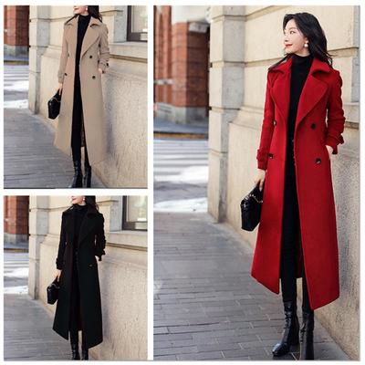 2023 Autumn Winter Women's Long Woolen Suit Collar Trench Coat