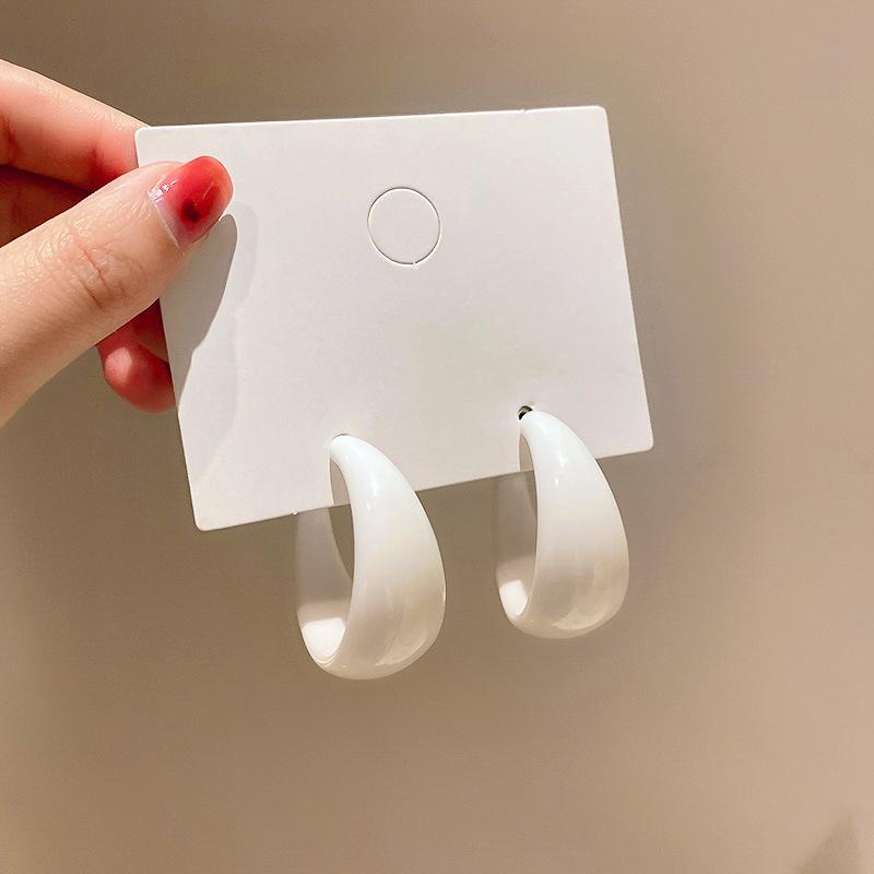 French Retro Silver Needle Round Flat Round Resin Fringed Earrings Light Luxury High-end Earrings Versatile Earrings