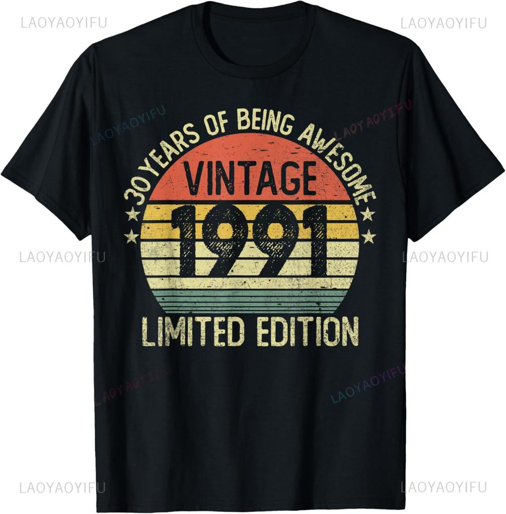 Retro Vintage 1991 T-Shirt 34 Jahre Alt Geburtstag 33. Geburtstag Tee T-Shirt Personalisierte Kleidung Anpassbar Camisas Ropa Hombre