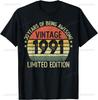 Retro Vintage 1991 T-Shirt 34 Jahre Alt Geburtstag 33. Geburtstag Tee T-Shirt Personalisierte Kleidung Anpassbar Camisas Ropa Hombre