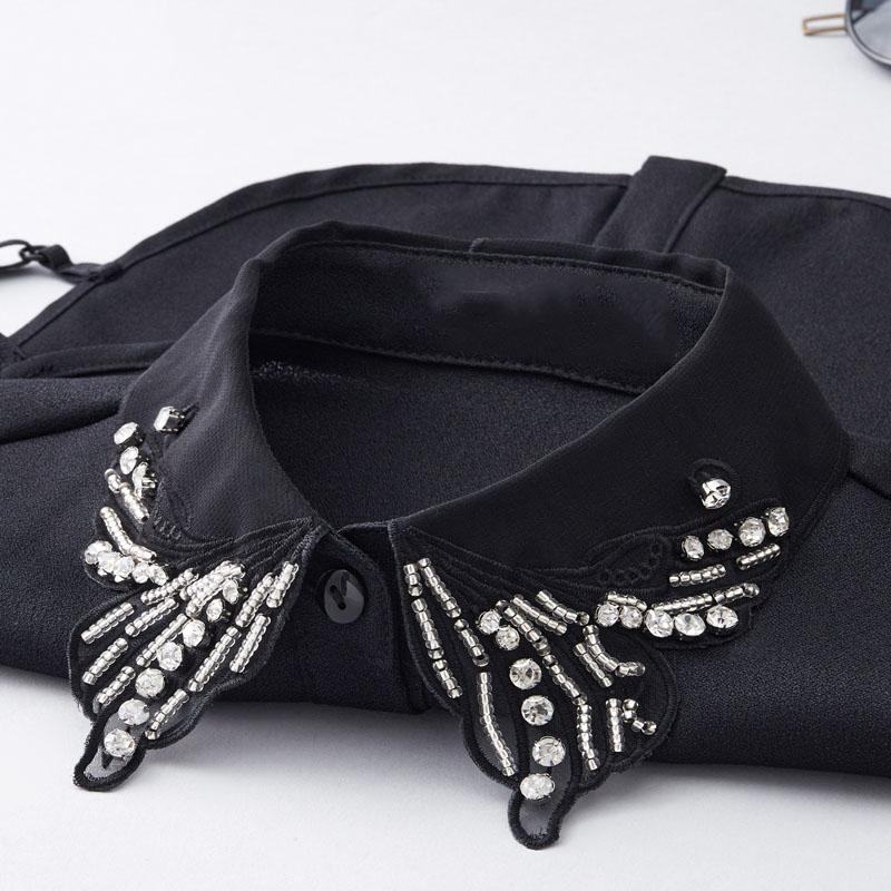 Elegant Beads Fake Collars Woman Vintage Half Shirt False Collar Woman Diamond Embroidery Detachable Collar Faux Col Accessories