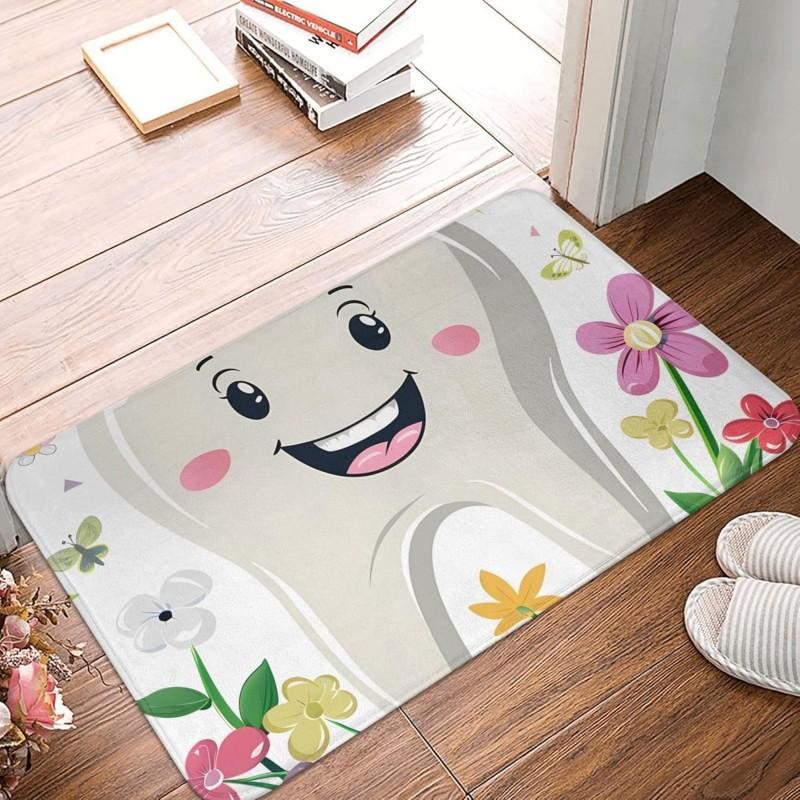 Tooth Heartbeat Print Doormat Vintage Grunge Dental Design Non-Slip Floor Mat for Dentist Clinic