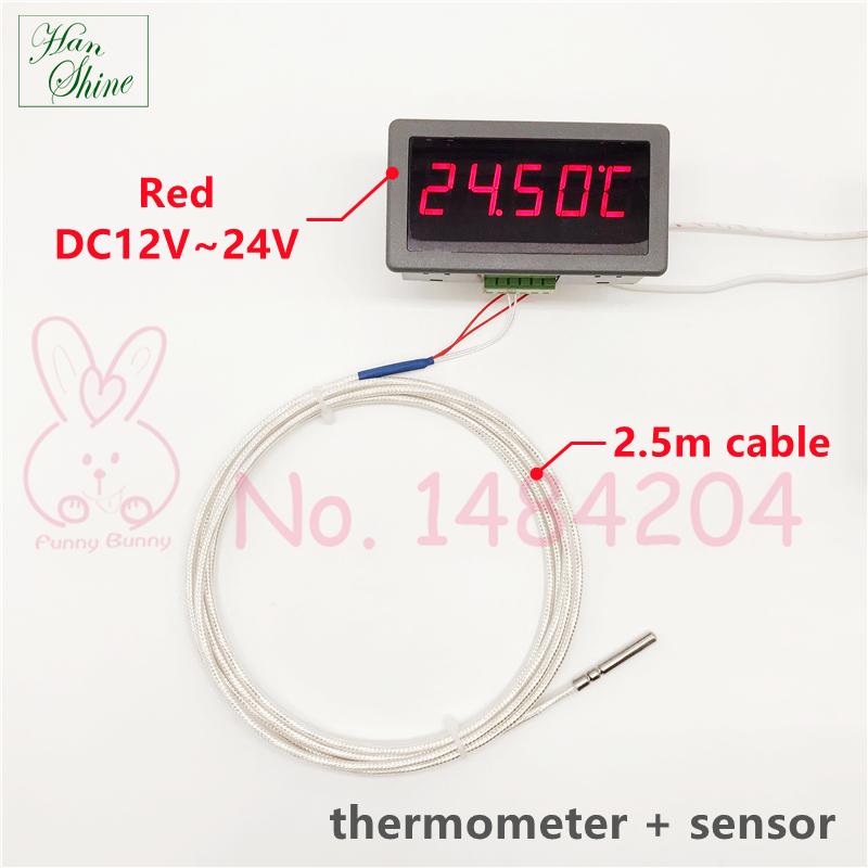 Digital Thermometer DC12V 24V / 5V Red Blue LED Temperature Display Indicator 5135T, Optional: Pt100 RTD Sensor Class A 4 Wire