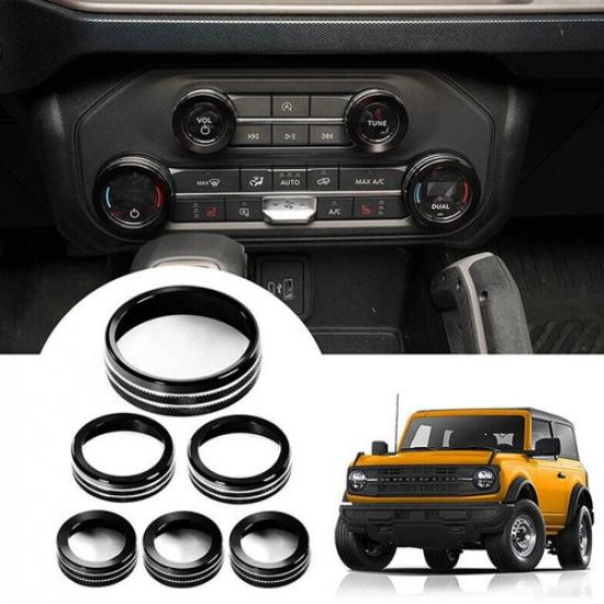 6x Console AC Radio Switch Knob Cover Trim Ring Fit For Ford Bronco Accessories