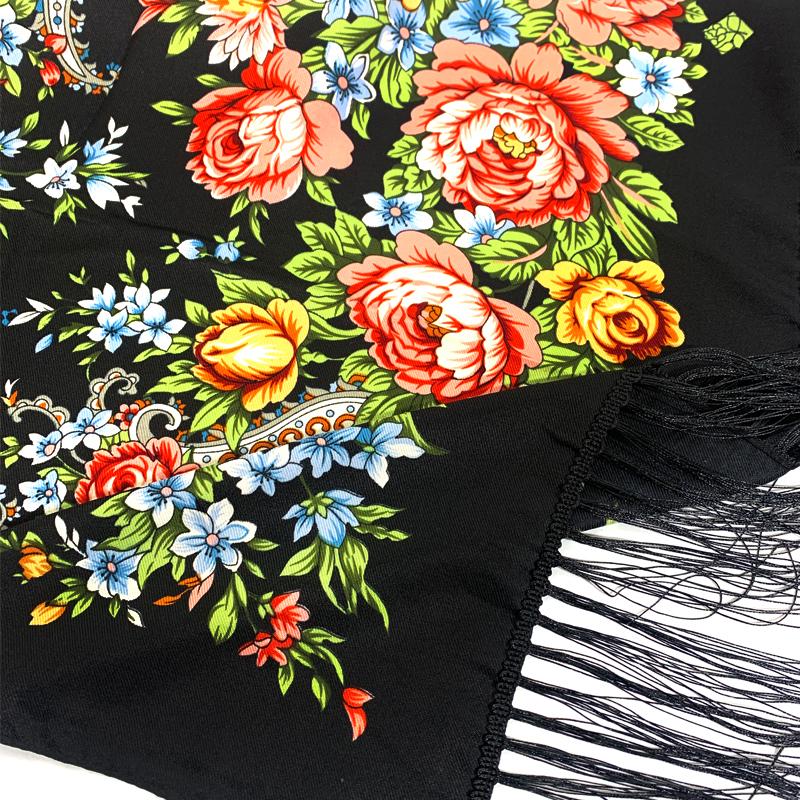 Russian National Scarf Women Floral Print Bandana Shawl Ethnic Fringed Handkerchief Babushka Hijab Head Wraps Pashmina