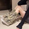 Women's Spring Graffiti High Canvas Boots Round Head Middle Follow Anti Slip Boots Women Leisure Fashion Rubber