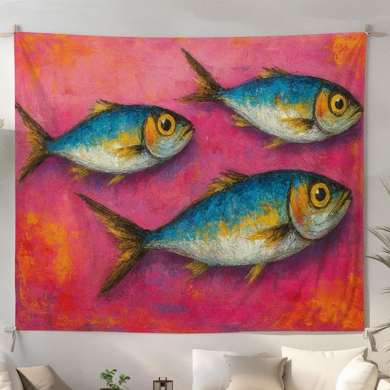 Colorful fish shape tapestry 75x100 чёрный
