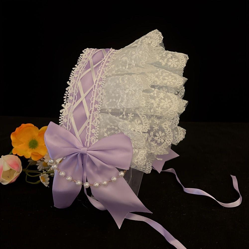 Pearl Lolita Lace Headband Ribbon Bow Maid Cosplay Headdress Cute Ruffled Hairband Cosplay