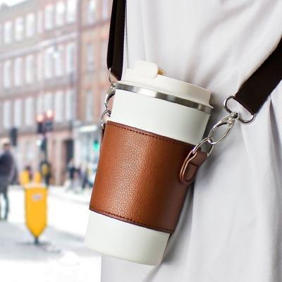 Hot Sale Portable Water Cup Bag with Strap PU Leather Leather Cup Holder Handle Cup Bag Milk Tea Cup/Coffee Mug