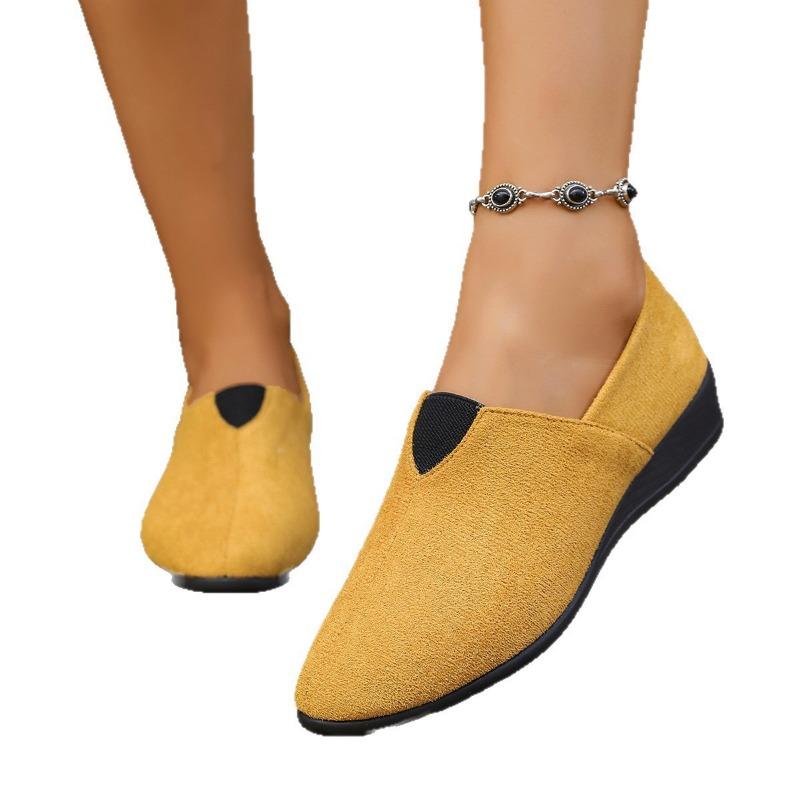 Wedge heel casual single shoes women's summer new shallow mouth pointed head one pedal suede single shoes