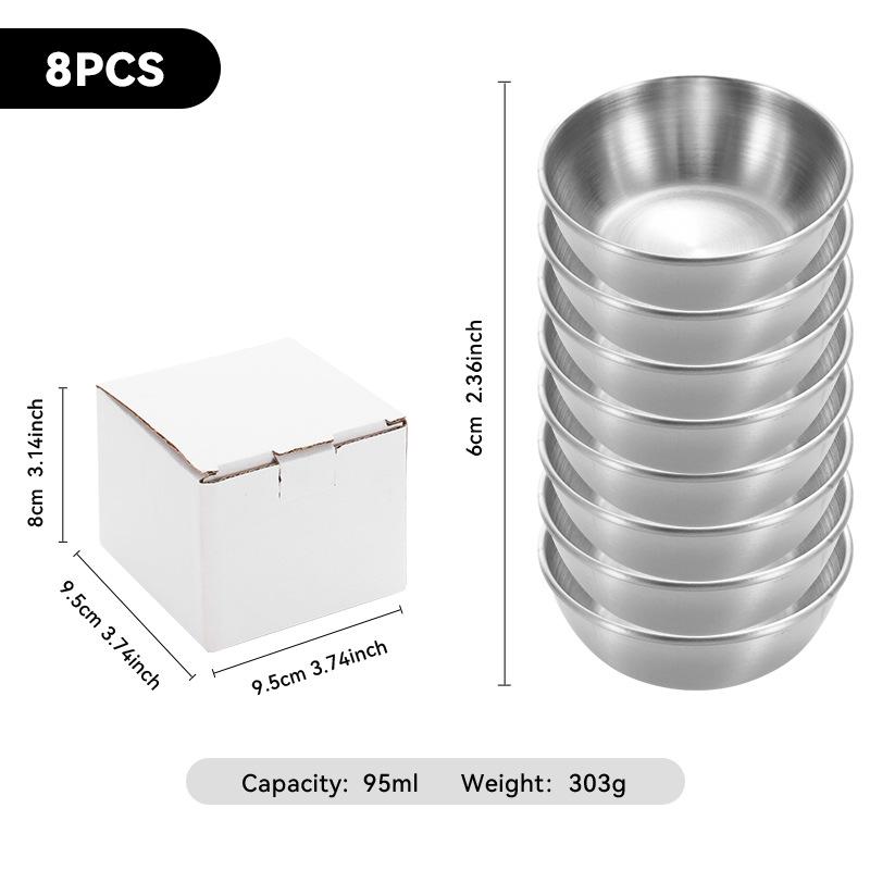 4-Piece Set of Gold 304 Stainless Steel Round Seasoning & Dipping Bowls for Soy Sauce