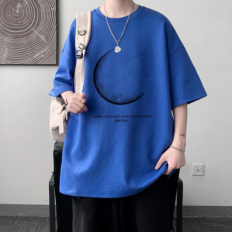 Men's Summer Loose-Fit Cotton Trendy T-Shirt, Hong Kong Style, Plus Size Half-Sleeve